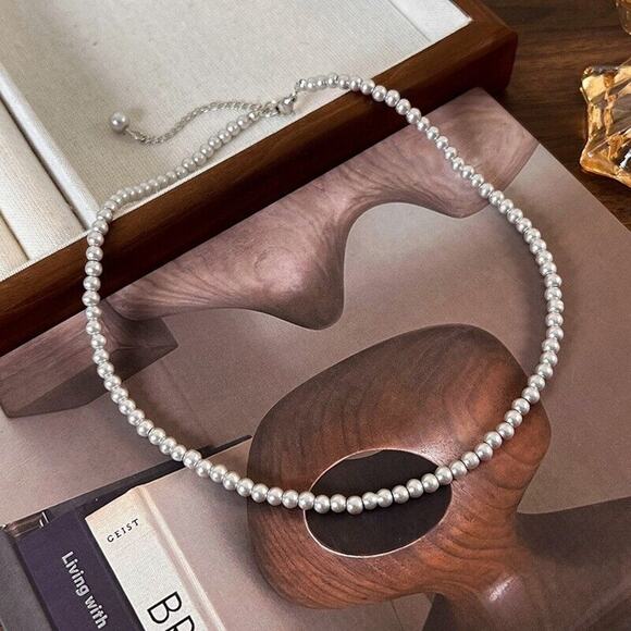 Ciroke Elegant Artificial Pearl Alloy Beaded White Gold 4 MM Necklace Elegant - Picture 1 of 11